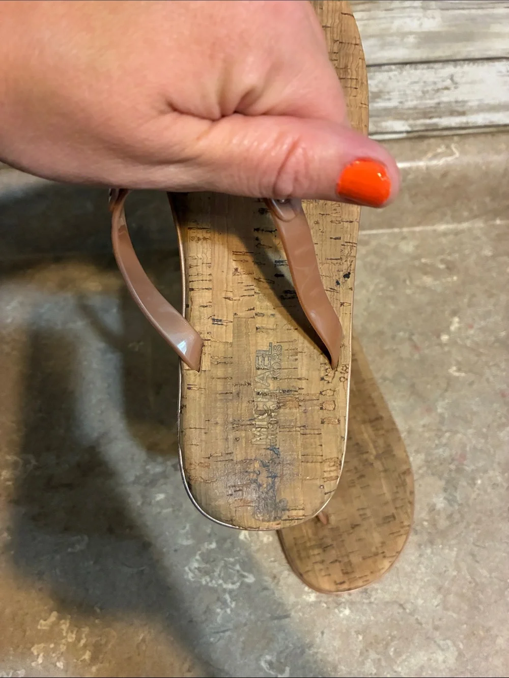Michael Kors Rose Gold Logo Thong Sandals Jelly and Cork Size 9